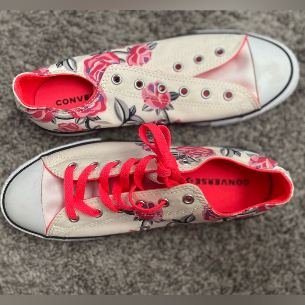 Pink and White Floral Converse Size 8